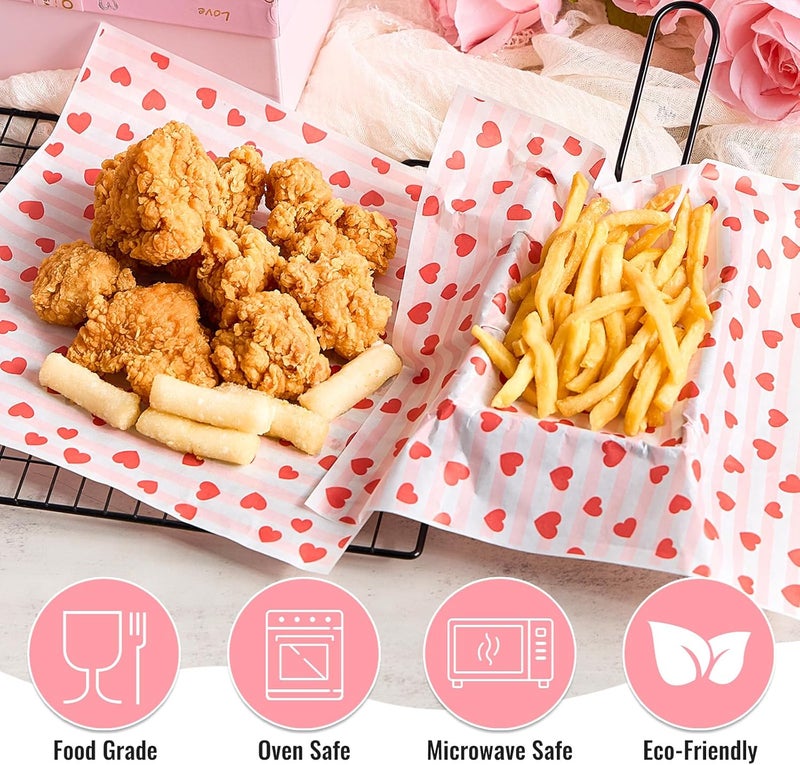Ocmoiy 100 Sheets Valentine's Day Wax Paper 10" x 10" Sandwich Wrapping Paper, Colored Decorative Deli Parchment Food Basket Liners for Wrapping Holiday Treats, Candy, Cookies (Heart & Stripe) - Image 3